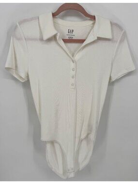 Gap Womens Off White Modern Rib Polo Snap Bodysuit Size MP